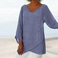 Ženska osnovna Plus veličina vrhova kratkih rukava za bluzu s kratkim rukavima Striped tine V-izrez Blue XXXL