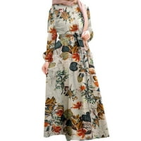 Rovga haljine za žene žensko casual duga haljina od tiskane haljine Vintage O izrez Elegantna haljina