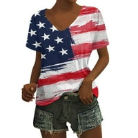 GUZOM 4. srpnja Košulje za žene - američku zastavu Trendy Comfy vrhovi Dan nezavisnosti V izrez kratki
