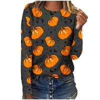 Honeeladyyy ženske Halloween Funny grafički pad dukseri, ženski Halloween tiskani okrugli pulover na