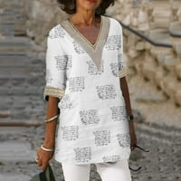 Bluze za žene modne cvjetne čipke V izrez kratkih rukava majica casual labavi tunički odmor udobni ženski