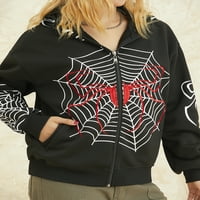 Žene prevelike Y2K Spider web kosturne dukseve Punk Jakne Srednja odjeća Goth Harajuku Zip Up Hoodie