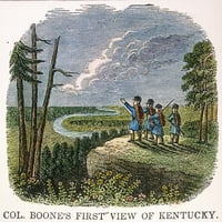 Daniel Boone. Namerički friptiersman. Prvi pogled na Kentucky u 1769. Graviranje drveta, američki, C1850.