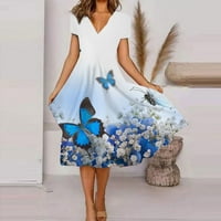 Amousa Ženska ljetna casual modni leptir Ispis kratkih rukava V-izrez