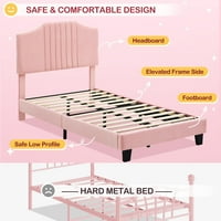 Uskorski bračni okvir sa bračnim krevetom sa uzglavljenim, tapeciranim platformom Velvet, za dječak ili djevojku, ružičastu sivu