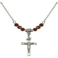 Ogrlica s rodijum s crvenim sijernskom rodnom mjesecu kamene perle i crucifi šarm