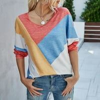 Prevelike grafičke majice za žene Ležerne geometrije Patchwork Print V-izrez pulover dugih rukava majica