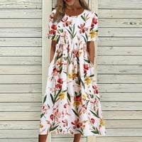 Haljina za žene Ljeto casual modni cvijet od tiskane kratkih rukava okrugla džepna haljina