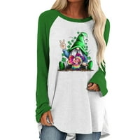Dan sv. Patrika Tunic vrhovi za žene labavo Fit Slatko gnome Print majice s dugim rukavima Ležerne modne bluze