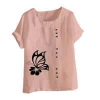 Olyvenn ženski trendy gumbi pamučne majice snimljene plus veličina labava bluza Vintage odjeća modni ljetni kratkih rukava majica od majica kralježnice ružičaste 18
