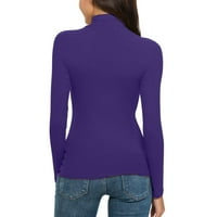 Wofeydo T majice za žene, povremeni čvrsti dugi rukav mok za bluzu za bluzu Tortleneck vrhovi Slim Fit