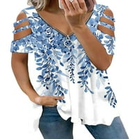 Haite Dame Ljeto vrhovi kratki rukav majica V-izrez majica za odmor tunika bluza na plaži cvjetni print