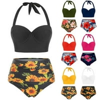 Ženski kupaći kostimi ispod, axxd cvjetni tisak visokih struka, kratke hlače dva kupaća kostiva Halterbeachwear