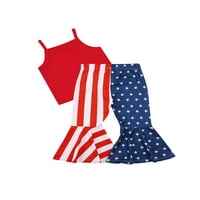 Aturuste American Flag Baby Girl Solid Color Boat vrat Spaghetti Tank Tank + Star Stripe Ispiši pantalone, odijelo od pantalona 4. jula