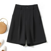 Ženske kratke hlače Ljetni tanki visoki struk Slim ravno ravno 5 točka širokih pantalona za noge crna