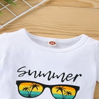 TODDLER BABY Ljetna odjeća, okrugli vrat Sunčani sanduk Sunčani sloj Ispis majica + morski pas dlan elastični strugovi