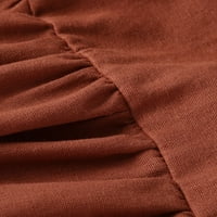 Ženska modna solidna boja labavi pamučni posteljina Džep kratkih rukava duga haljina