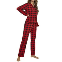 Ženske pidžame - plažene labave i udobne plairane pidžame kućne usluge dvodijelni odijelo crveno s