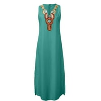 Ženske haljine dužine gležnja kratki rukav casual a-line ispisana ljetna haljina s V-izrezom zelena