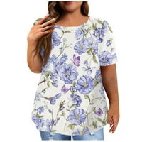 Plus veličine vrhova ženske majice kratkih rukava okrugla vrat plus veličina majica cvijet od tiskanih