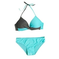 Ženska boja Block kupaći odijelo Osnovni kupaći kostim Halter vrat Thirt bez rukava ljetni odjeća za cipele za plažu plava m