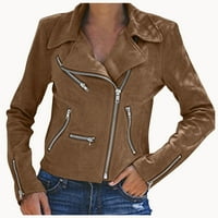 Kali_store jakna za žene ženski zip prednji karirani print s dugih rukava savladač casual jakna smeđa,