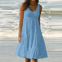 Ljetne haljine za žene Ženske haljine za odmor na plaži Čvrsti mini haljine Boho haljine džepovi Tunički pokloni na Clearence Blue XXXXXL