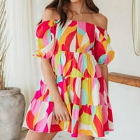 Ljetne haljine za žene s kratkim rukavima tiskara elastična haljina bez ramena Maxi labavi fit y2k moda