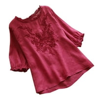Ženska moderna pamučna posteljina lagana padobranska košulja Plus veličina tunika stilska odjeća za dame predimenzionirane modne kratkih rukava okrugli vrat vrhovi pune boje casual labav crveni m