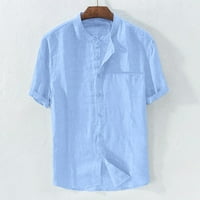 iopqo muške majice Muška baggy pamučna mješavina pune boje kratkih rukava retro t majice na vrhu bluusesummer