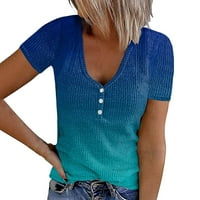 BAOCC Bluze za žene Dressy Ležerne prilike kratkog rukava s kratkim rukavima V izrez rebraste košulje Najbolje ljetne gradijentne casual majice