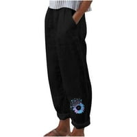 Kakina S Clearence ženske hlače za ljetne modne žene Ljetne casual labave pamučne i posteljine džepom Štampari hlače