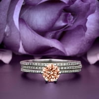 Trio Set Milgrain Art Deco Dazzling 2. Carat Round Cut Authentic Morgatite i dijamantski moissan zaručni prsten, vjenčani prsten u 10k čvrsto bijelo zlato, poklon za nju, obećavaju prsten, obdarni prsten