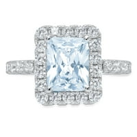 3,84ct smaragdni rez prirodno nebo plavi topaz 18k bijeli zlatni angažman halo prstena veličine 4,75
