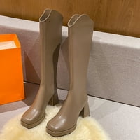 Eczipvz Ženske cipele Dame Fashion Solid Boja kožni kvadratni nožni ziji Zip Visoke potpetice Boots
