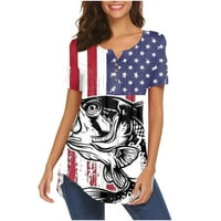 Hanas ženski ljetni vrhovi casual modni kratki rukav V rect majice za majice narezinu američku zastavu