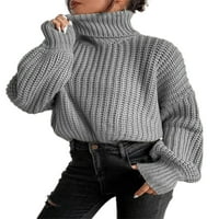 Niuer dame casual visoki pulover sa visokim vratom, pleteni džemperi zimski topli radovi Čvrsti boju Ugodan skakač Green S