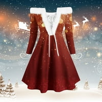 Haljina za ženske casual božićne tiskane ovratnik dugih rukava s ramena čipke up haljina vodenamelon