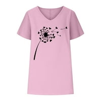 Print Top za žene V-izrez kratki rukav modni ružičasti xxxl