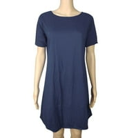 Ženska okrugla dekolte modna mini puna linija Summer haljina kratkih rukava Navy XL