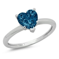 2. CT sjajan srčani rez prirodni London Blue Topaz 14K bijeli zlatni pasijans prsten SZ 5.75