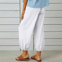 Ženske hlače Ljeto Visoki rasisni struk Ležerne prilike i lanene džepove Solid pantalone Hlače Raspavane