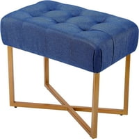 Pravokutna tufted plava stolica za stopala Otoman sa blijedim nogama - Posteljina stolica za ispraznost - meko kompaktno podstavljeno sjedalo - stolica za spavaću sobu - Metal - sjedalo za šminku