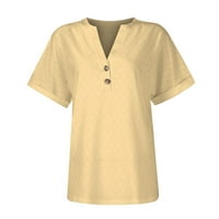 Sawvnm ženska plus veličina modna casual puni gumb V izrez majica na vrhu bluze žuti obiteljski pokloni