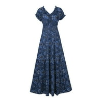 Ženske haljine Ležerne prilike V-izrezom, Srednja dužina Ljetna haljina s kratkim rukavima Plava s