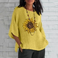 Bluza za ženska bluza Ljeto pamučno posteljina gornja moda Camisa okrugli ovratnik srednje dugih rukava