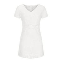 FINELYLOVE CAMI haljina za žene mini ljetna haljina V-izrez Čvrsta koktel kratkih rukava bijeli