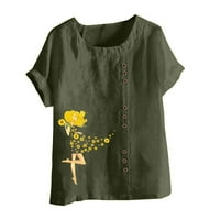 Ženski kratki rukav Elegantna bluza vrhovi modne dame Ljeto Vintage majice Crewneck opuštena fit pamučna