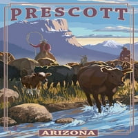 FL OZ Keramička krigla, Prescott, Arizona, kaubojska stočna scena, perilica posuđa i mikrovalna pećnica
