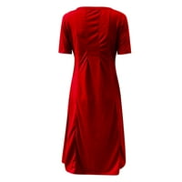 Ženske oblače srednje duljine kratkih rukava moda A-line pune ljetne okrugle dekoltene haljine crvena